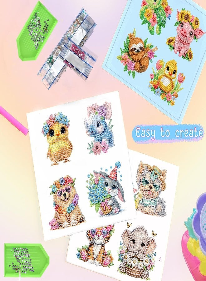 xackcme 48 Pcs Diamond Art Painting Sticker Kits for Kids, Animal Diamond Gem Stickers Kit, 5D Animals Gem Art Stickers Mosaic for Kids Gift for Boys Girls 4-8-10-12 Years Old - Image 3